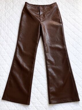 House of CB Adara Chocolate Vegan Leather Trousers Size S